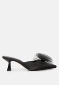 Asma Organza Bow Embellished Satin Mules by London Rag
