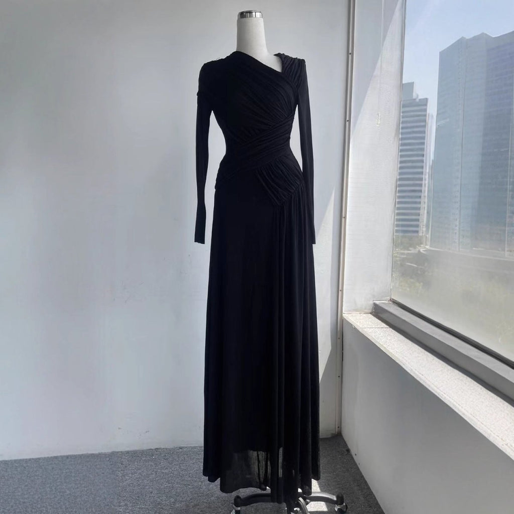 Asymmetric Ruched Gown with Diagonal Draping(MS262) by Mariam's Collection
