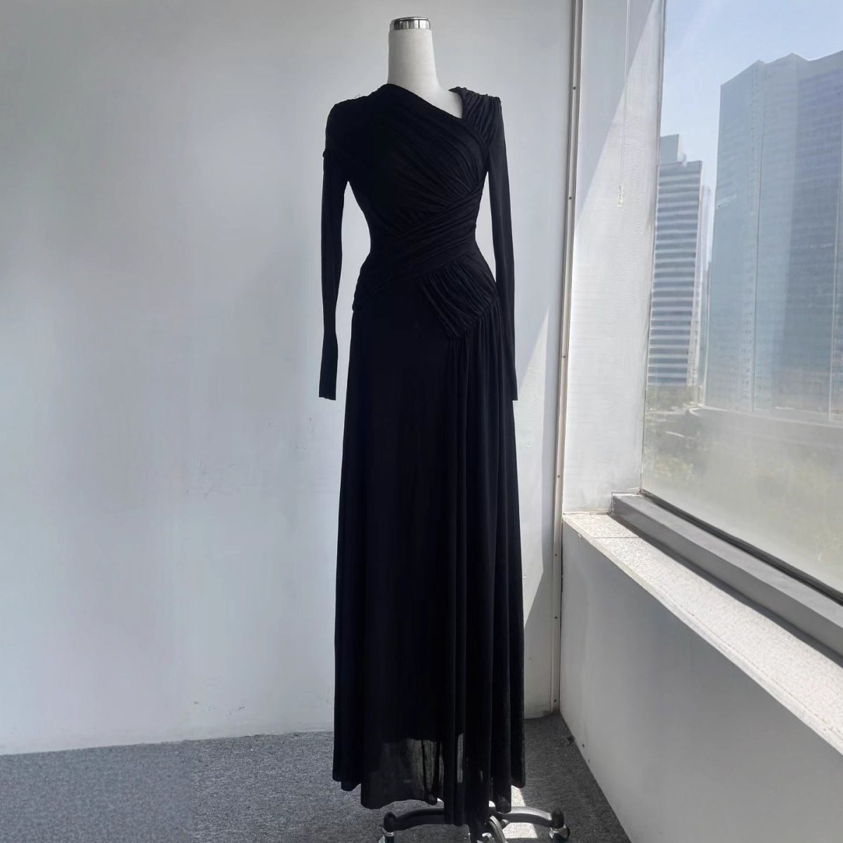 Asymmetric Ruched Gown with Diagonal Draping(MS262) by Mariam's Collection