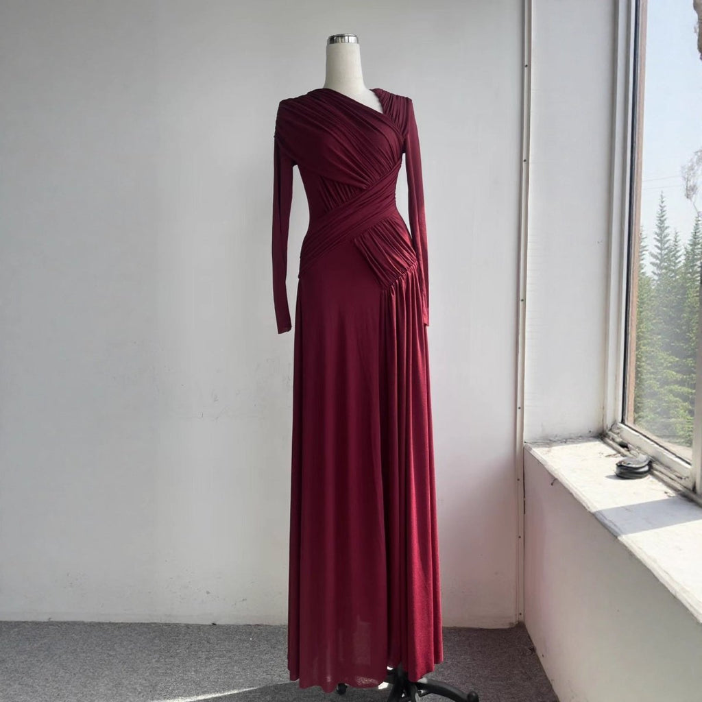 Asymmetric Ruched Gown with Diagonal Draping(MS262) by Mariam's Collection