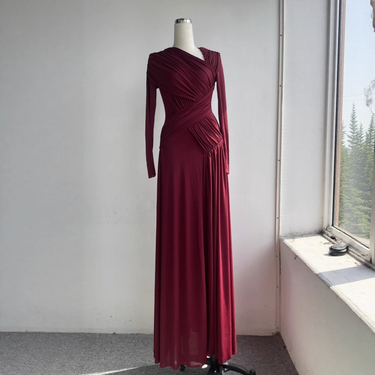 Asymmetric Ruched Gown with Diagonal Draping(MS262) by Mariam's Collection