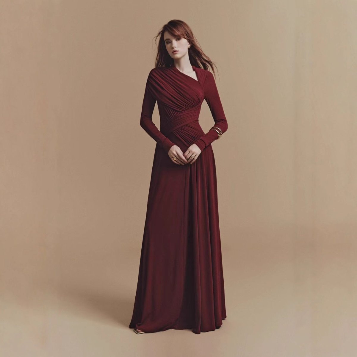 Asymmetric Ruched Gown with Diagonal Draping(MS262) by Mariam's Collection