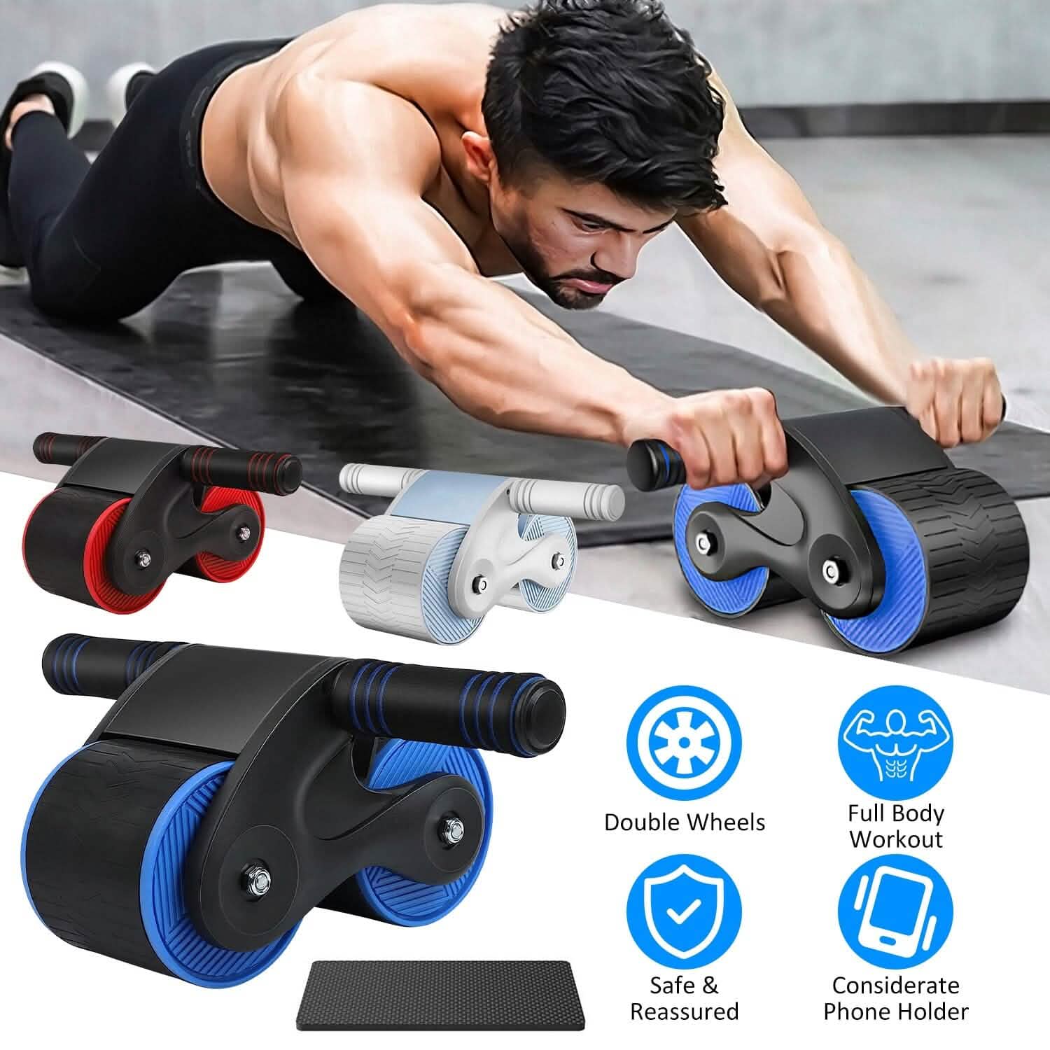 Automatic Rebound Anti-Slip AB Roller Wheel with Knee Pad Holder by DailySale