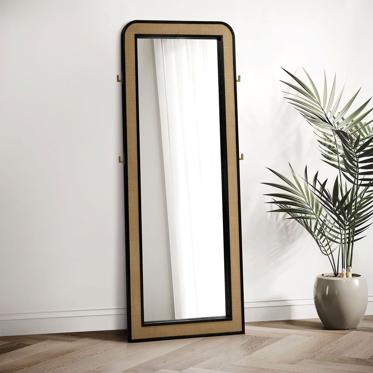 Arini Cane Weave Full Length Standing Floor Mirror Black by Unique Piece Furniture