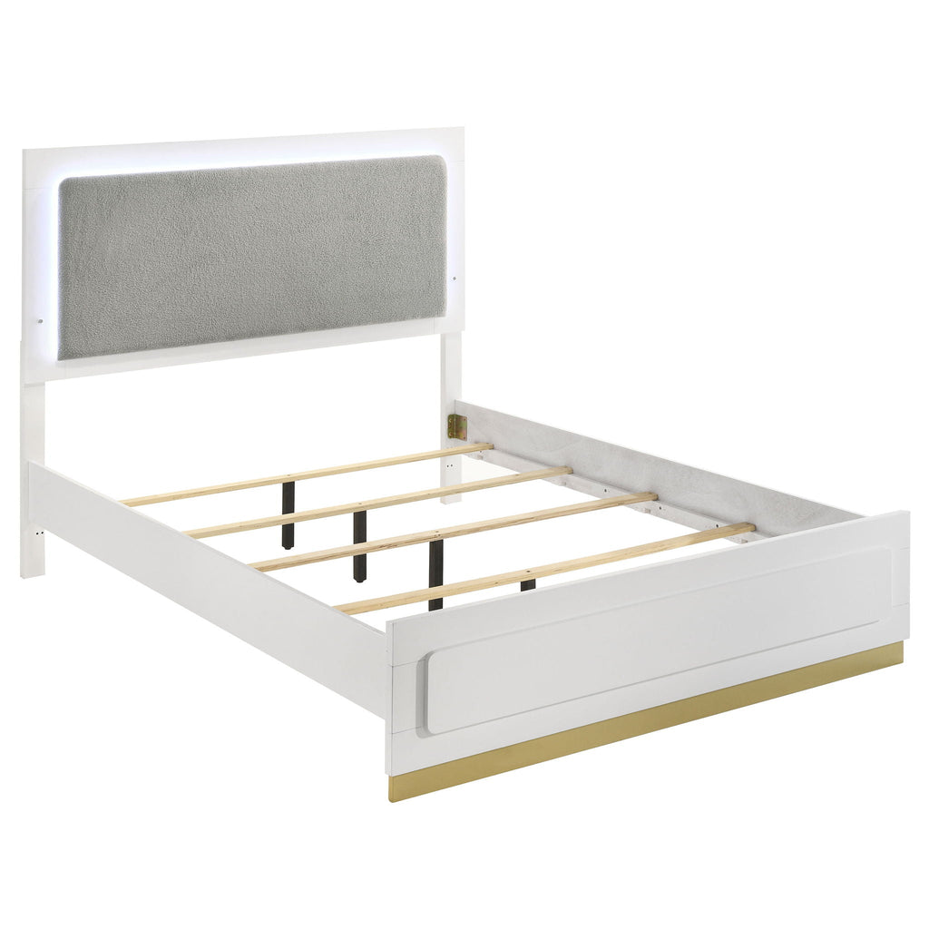 Caraway Wood Eastern King LED Panel Bed White by Unique Piece Furniture