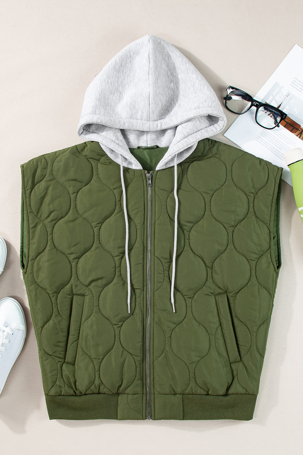Drawstring Zip Up Hooded Vest Coat by Wild and Free Boutique