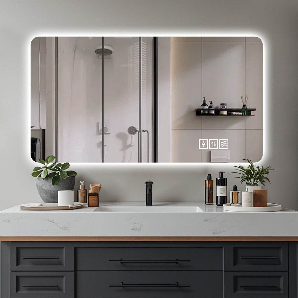 Wall Mounted Bathroom Full Length Makeup Mirror With 3 Color Lighting - Clear by Unique Piece Furniture