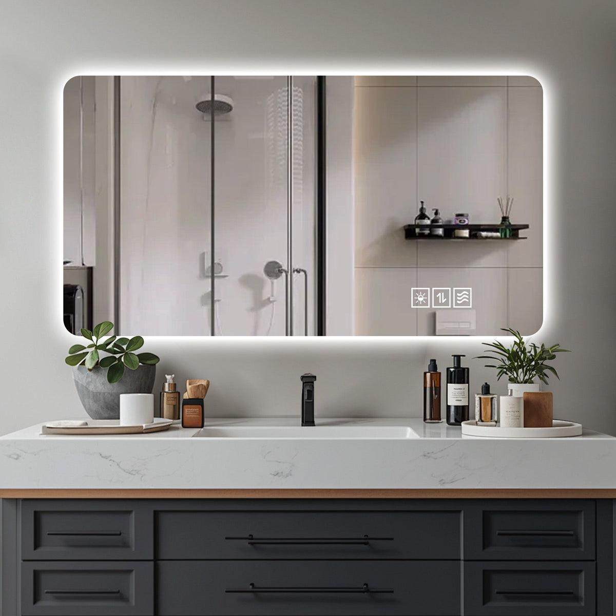 Wall Mounted Bathroom Full Length Makeup Mirror With 3 Color Lighting - Clear by Unique Piece Furniture
