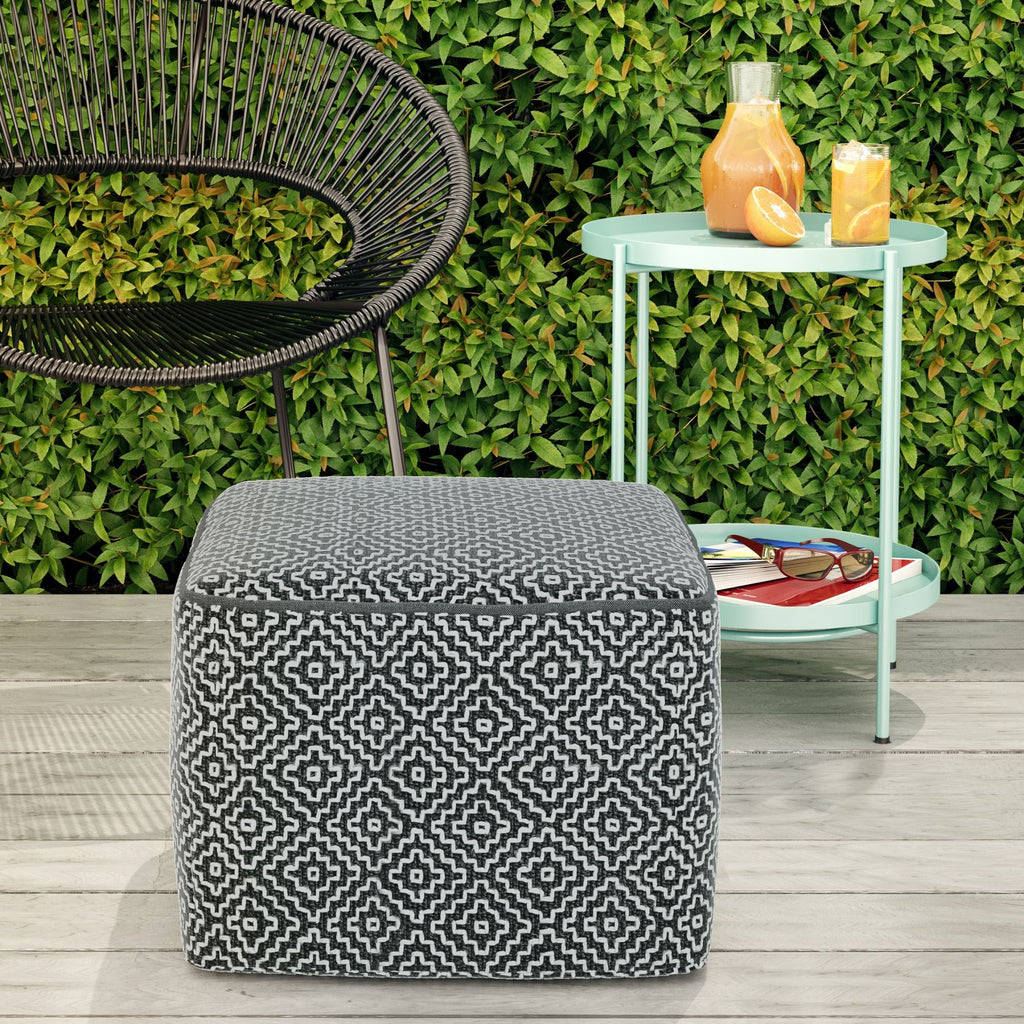 Briella - Square Woven Outdoor / Indoor Pouf - Gray / White by Unique Piece Furniture