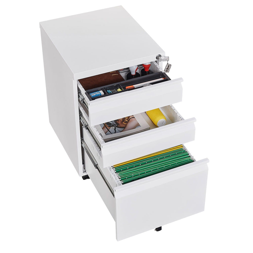 Contemporary 3 Drawer Mobile Filing Cabinet With Lock, Metal Office Storage For Legal / Letter Size by Unique Piece Furniture