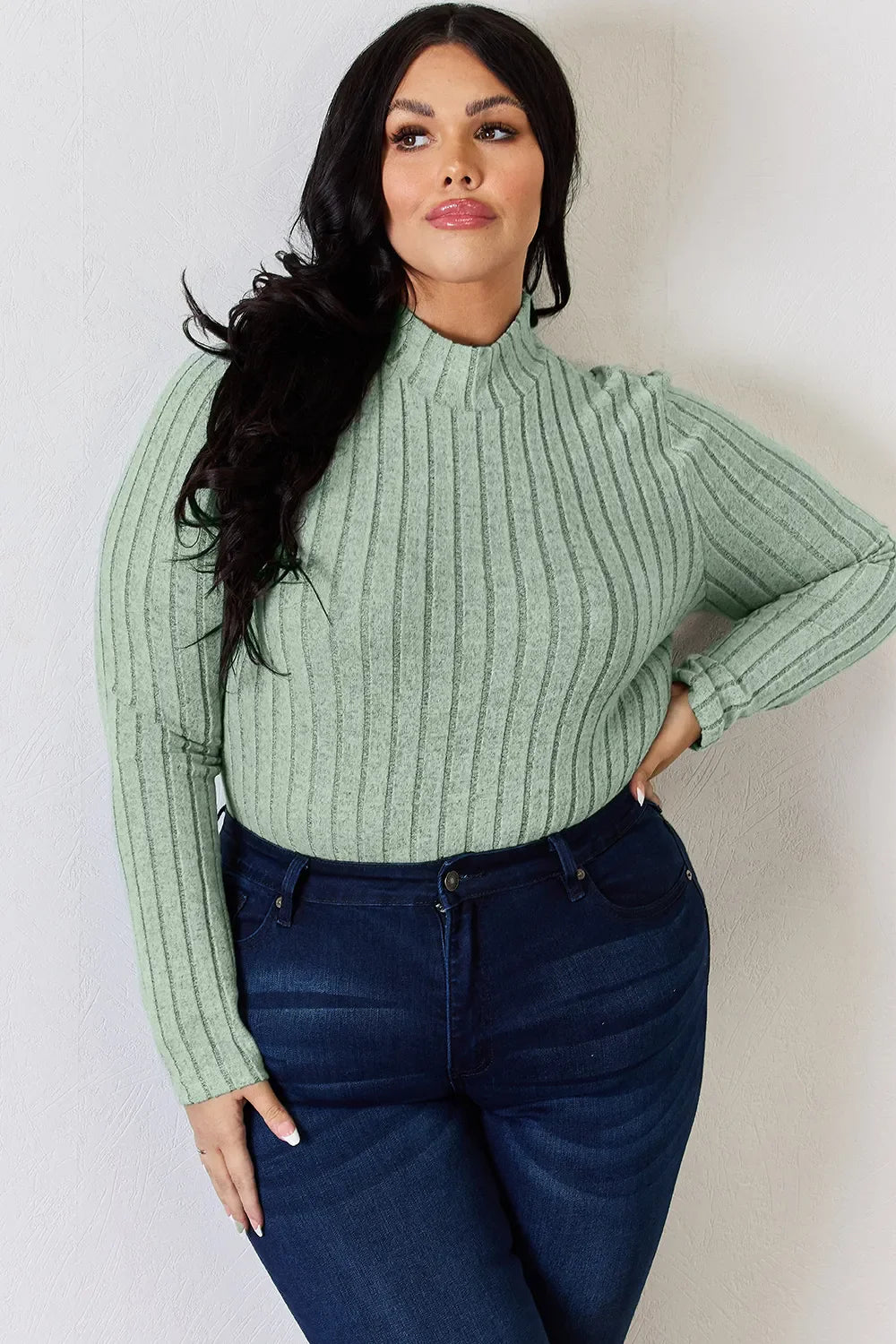 Basic Bae Full Size Ribbed Mock Neck Long Sleeve T-Shirt by Wild and Free Boutique