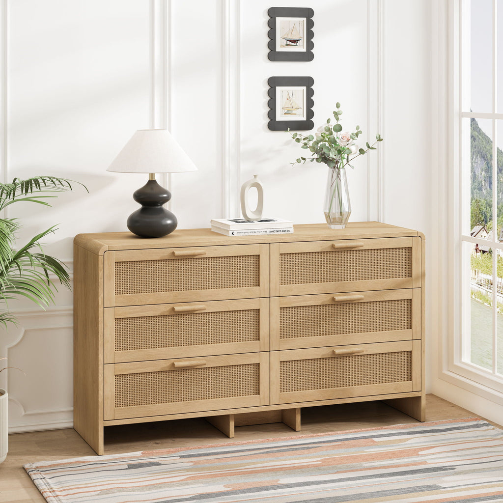 Modern Arc Shaped Corner Rattan Cabinet With 6 Drawers by Unique Piece Furniture