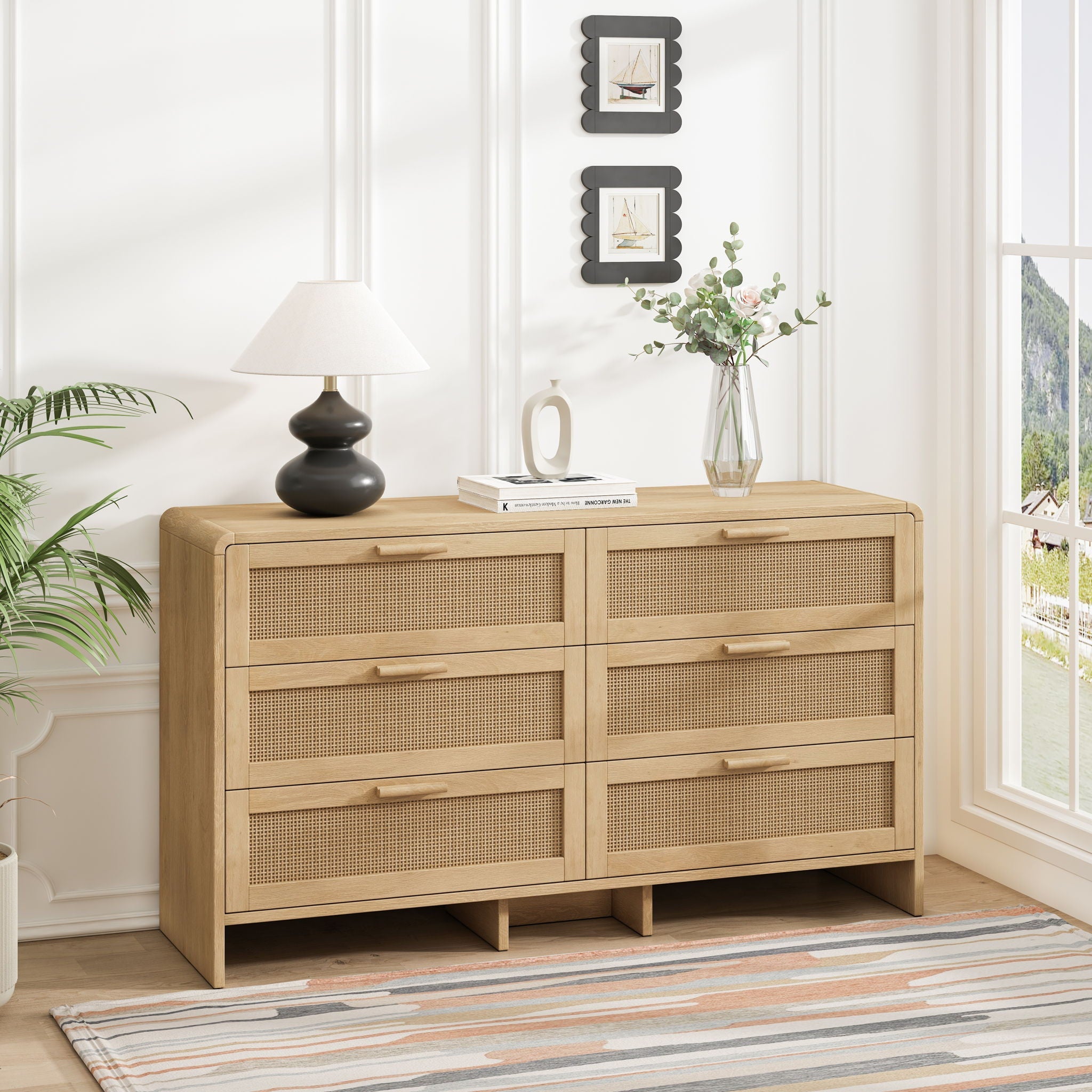 Modern Arc Shaped Corner Rattan Cabinet With 6 Drawers by Unique Piece Furniture