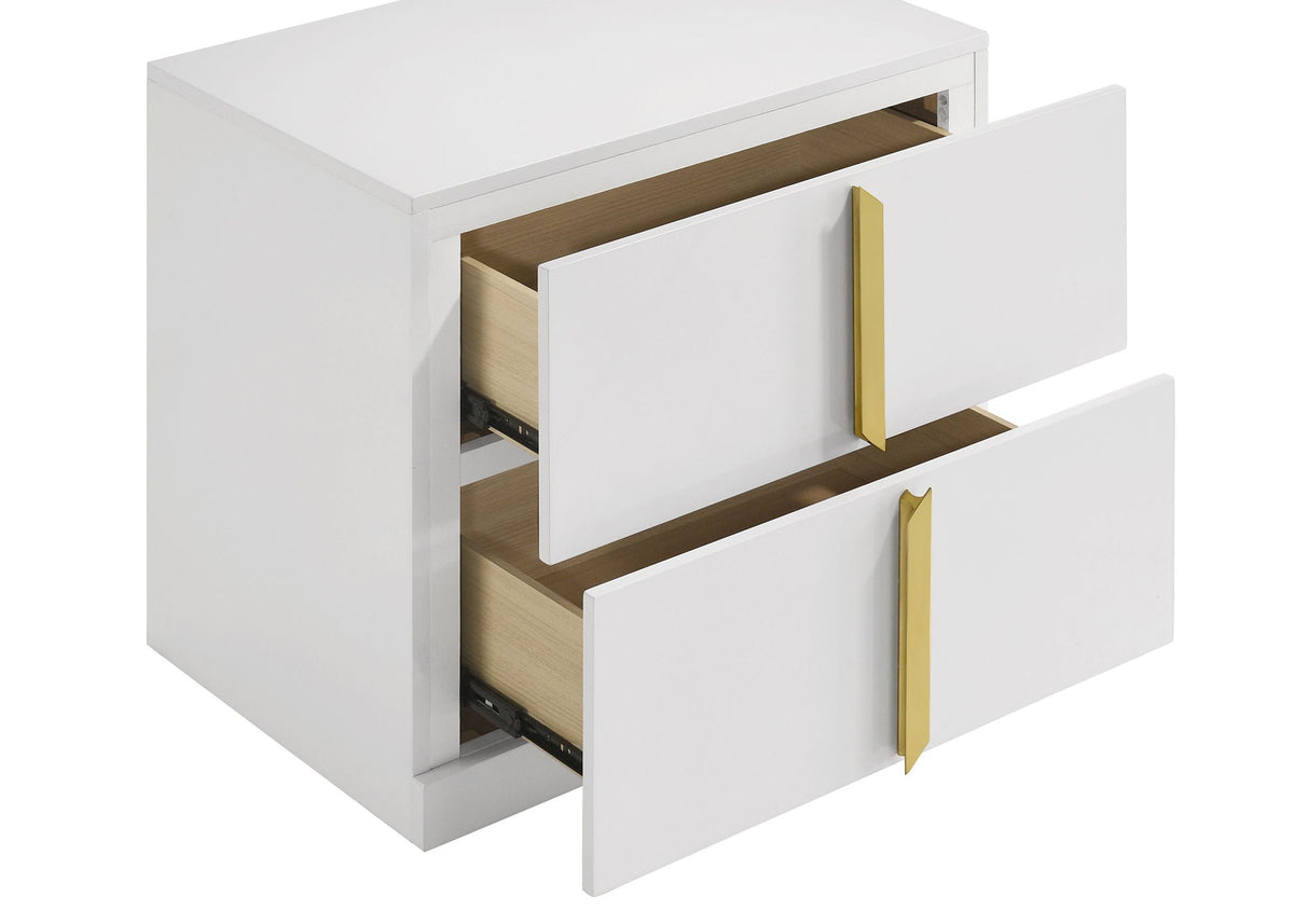 Ines 2-drawer Nightstand Bedside Table White High Gloss by Unique Piece Furniture