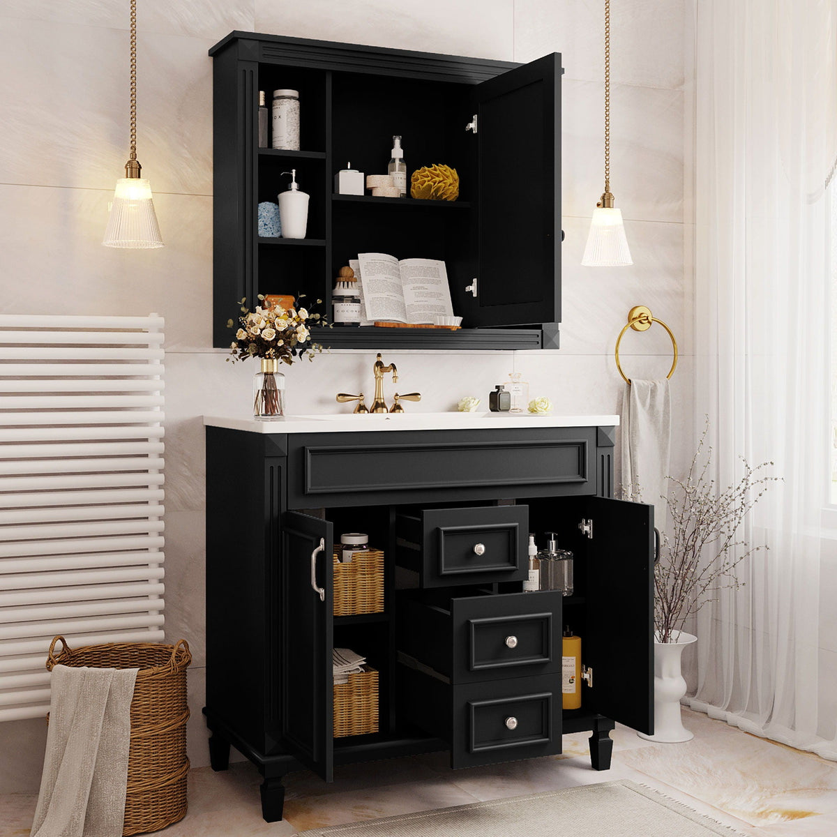 Bathroom Vanity With Top Sink, Mirror Cabinet, 2 Soft Closing Doors & 2 Drawers by Unique Piece Furniture