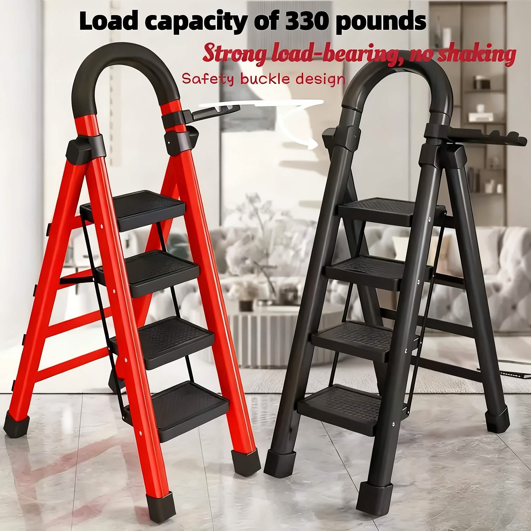 Folding 3/4-Step Ladder – Portable Steel Step Stool, Anti-Slip by DailySale