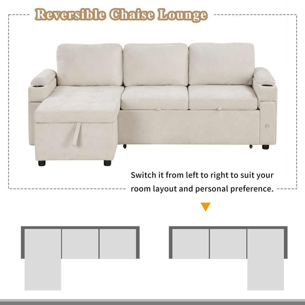 Convertible L Shaped Sofa Couch With Storage, Cup Holders, USB Ports by Unique Piece Furniture