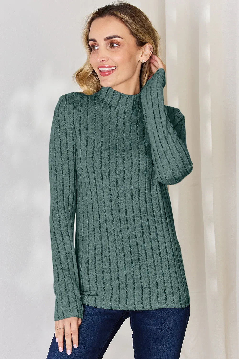 Basic Bae Full Size Ribbed Mock Neck Long Sleeve T-Shirt by Wild and Free Boutique