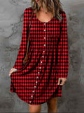 Double Take Full Size Plaid Round Neck Long Sleeve Magic Dress by Wild and Free Boutique