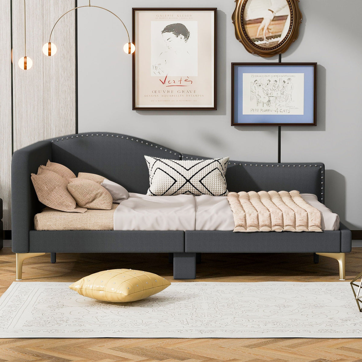 Upholstered Daybed With Headboard And Armrest, Support Legs by Unique Piece Furniture