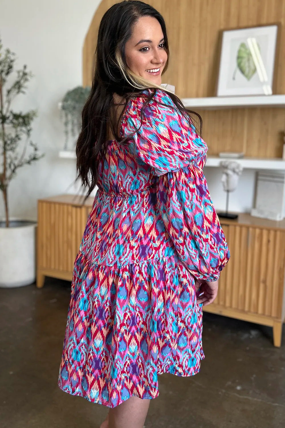 Double Take Full Size Printed Long Sleeve Dress by Wild and Free Boutique