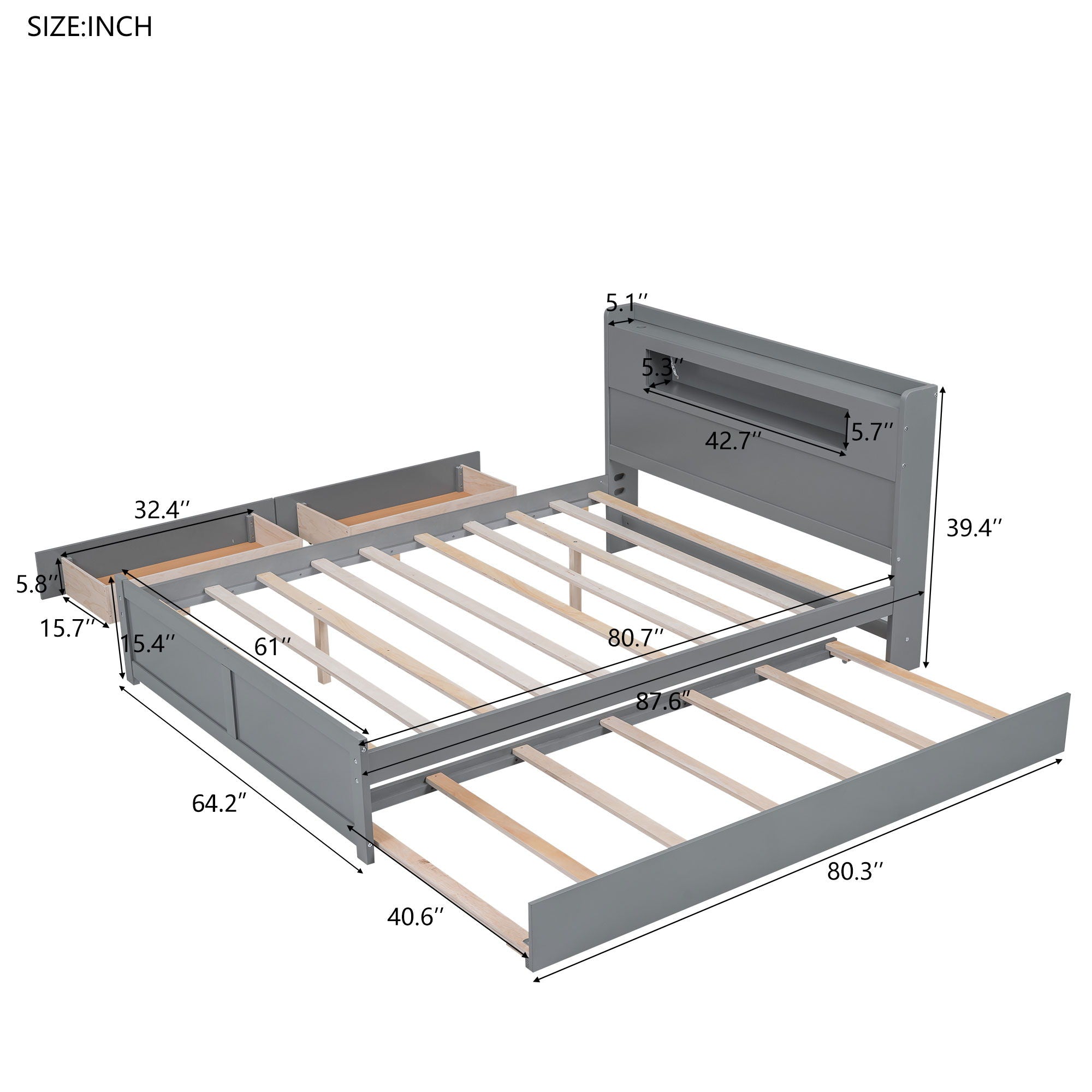 Storage Platform Bed With LED Lights, 2 Drawers And Trundle by Unique Piece Furniture