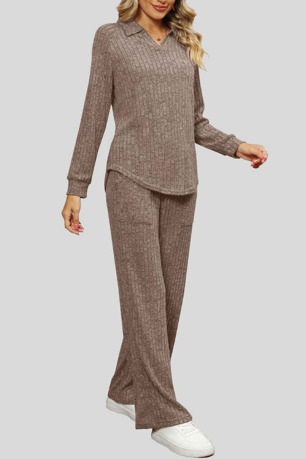 Ribbed Long Sleeve Top and Pocketed Pants Set by Wild and Free Boutique