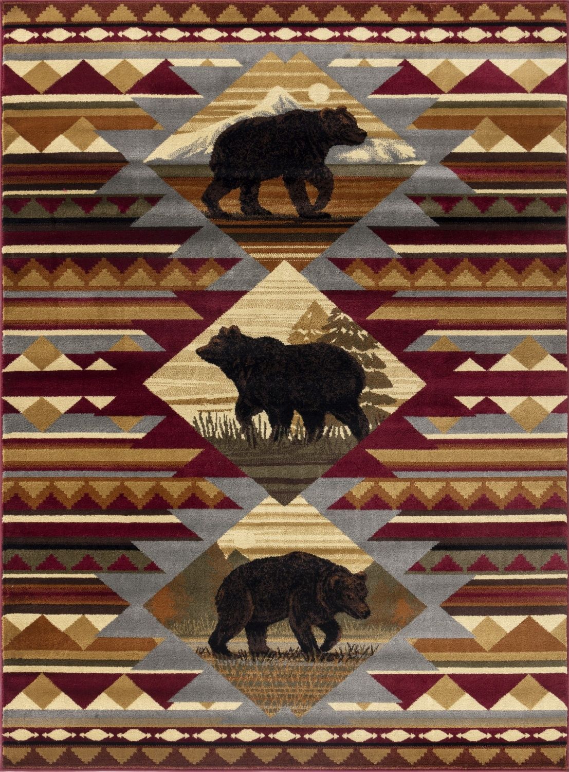 Nature's Nest - 5'3" X 7'3" Lodge Area Rug Polypropylene - Multi, Red by Unique Piece Furniture