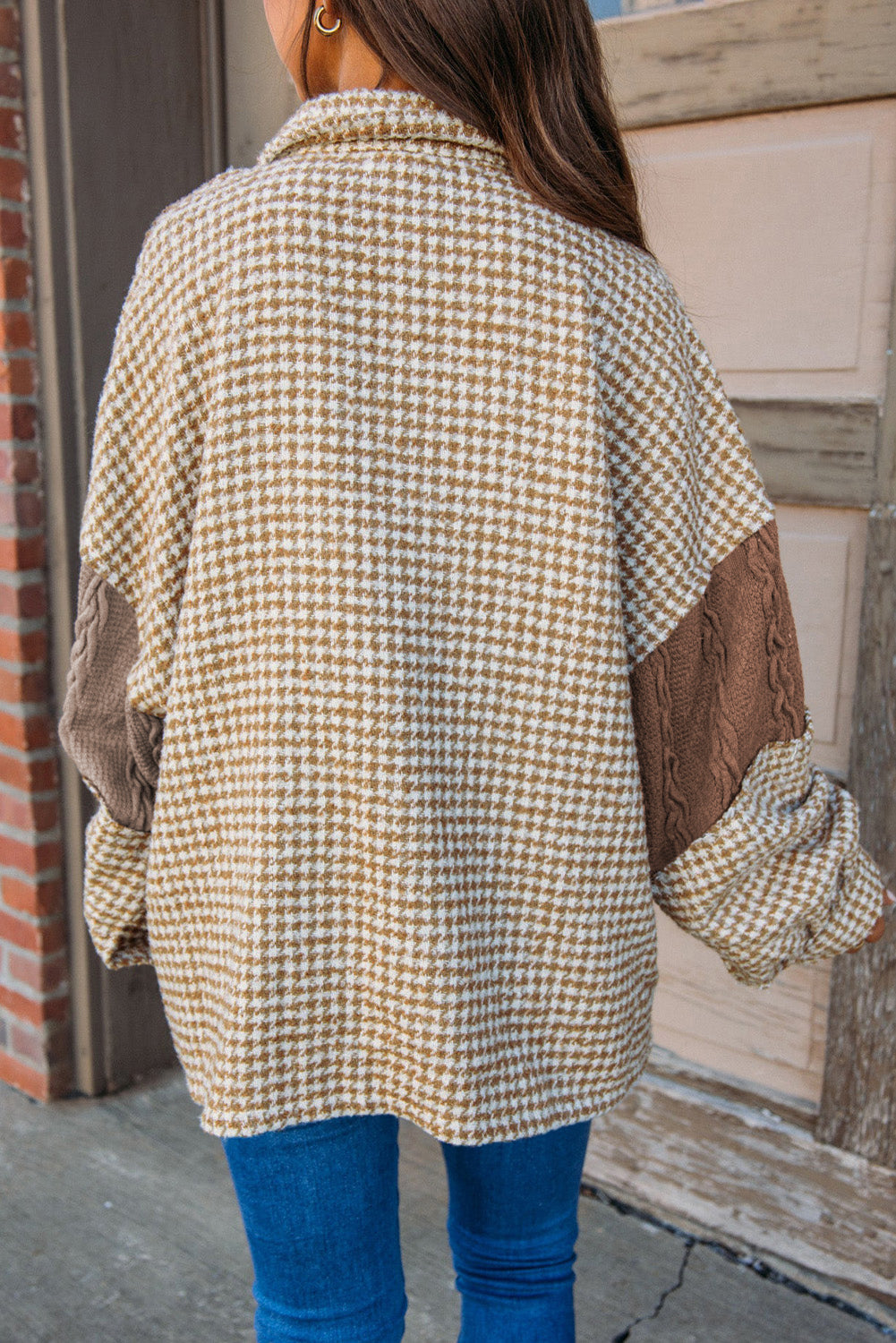Pink Houndstooth Textured Patchwork Loose Shacket by Wild and Free Boutique