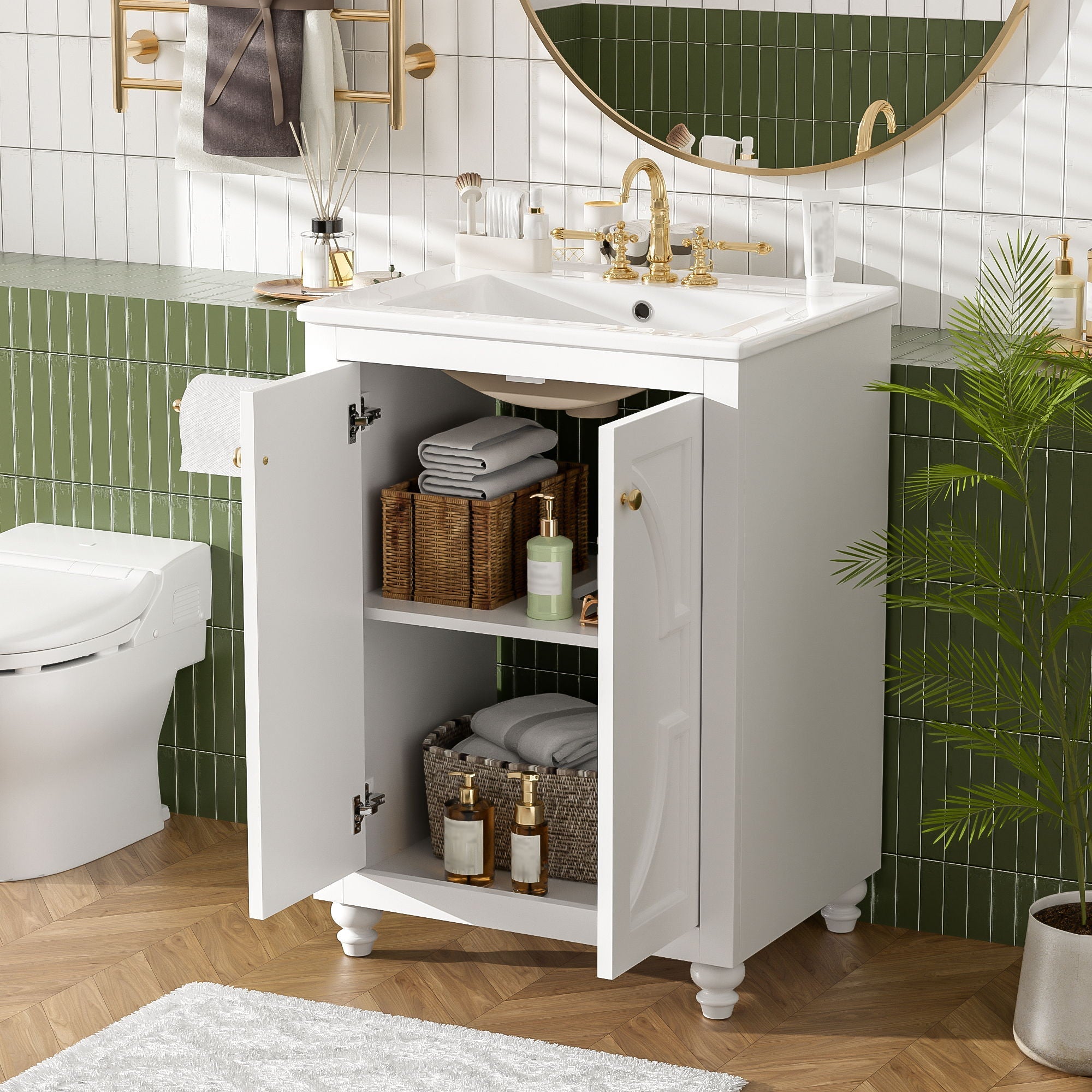 Bathroom Vanity With Ornate Elliptical Motif, Soft Close Hinges by Unique Piece Furniture