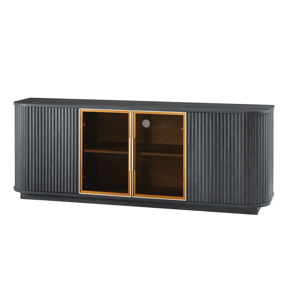 Modern 64" Wavy TV Cabinet With LED Lights - Black by Unique Piece Furniture