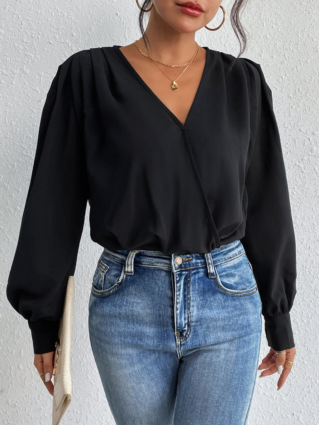 Perfee Surplice Ruched Long Sleeve Bodysuit by Wild and Free Boutique