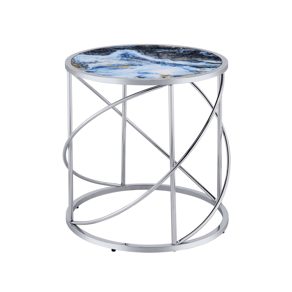 Lyda - Marble Print End Table - Blue by Unique Piece Furniture