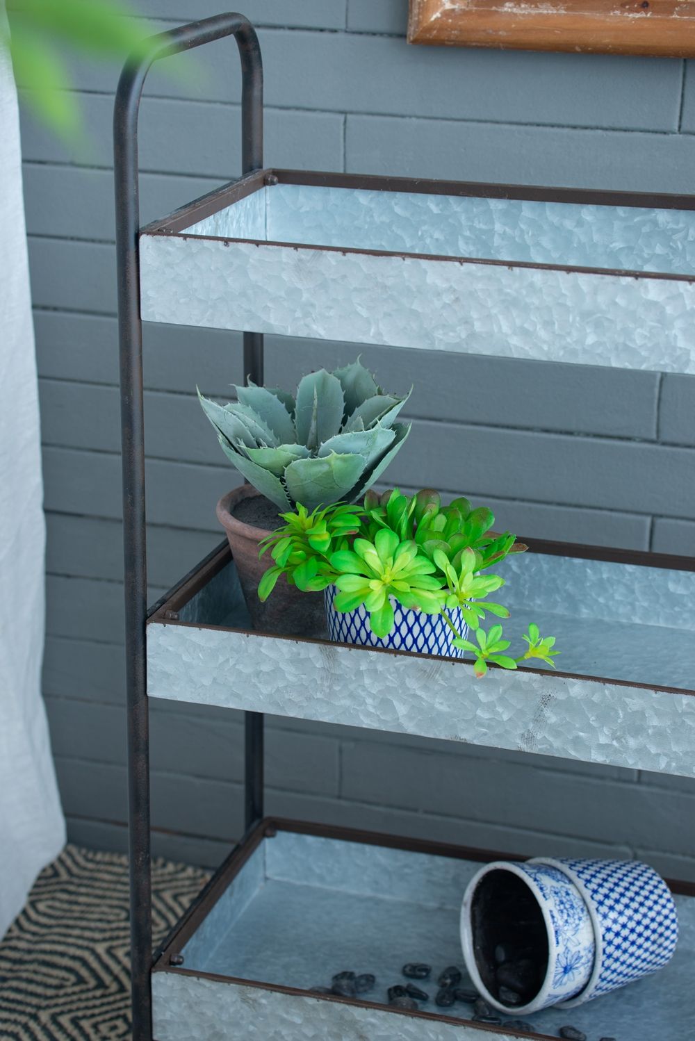 Homestead Galvanized Shelf Display 3 Tier - Metallic Gray by Unique Piece Furniture