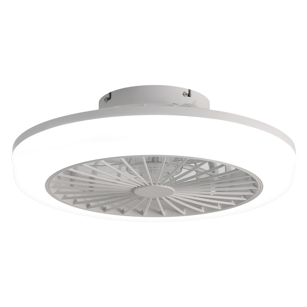 Enclosed Ceiling Fan With Light And Remote, Flush Mount Bladeless Low Profile - White by Unique Piece Furniture