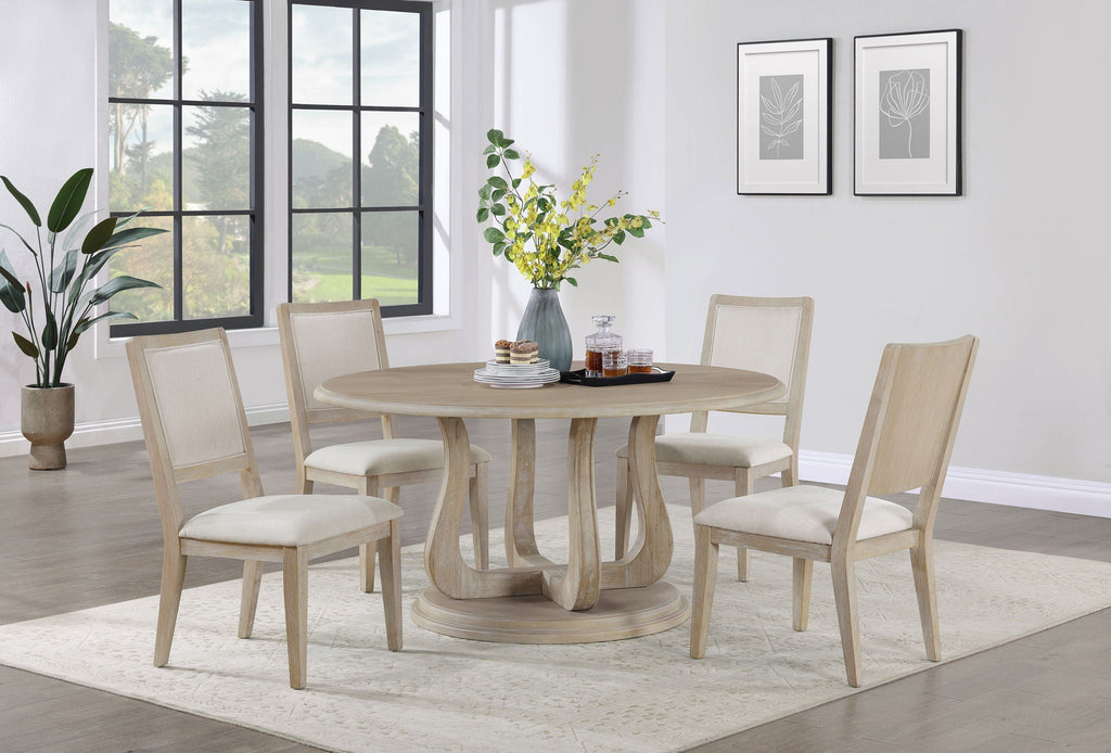 Trofello Round 60-inch Pedestal Dining Table White Washed by Unique Piece Furniture