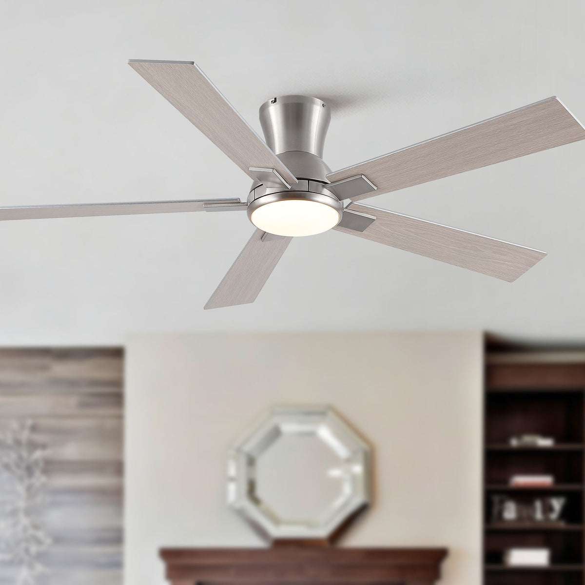 Low Profile Flush Mount Intergrated LED Ceiling Fan With Light And Reversible Quiet Motor by Unique Piece Furniture