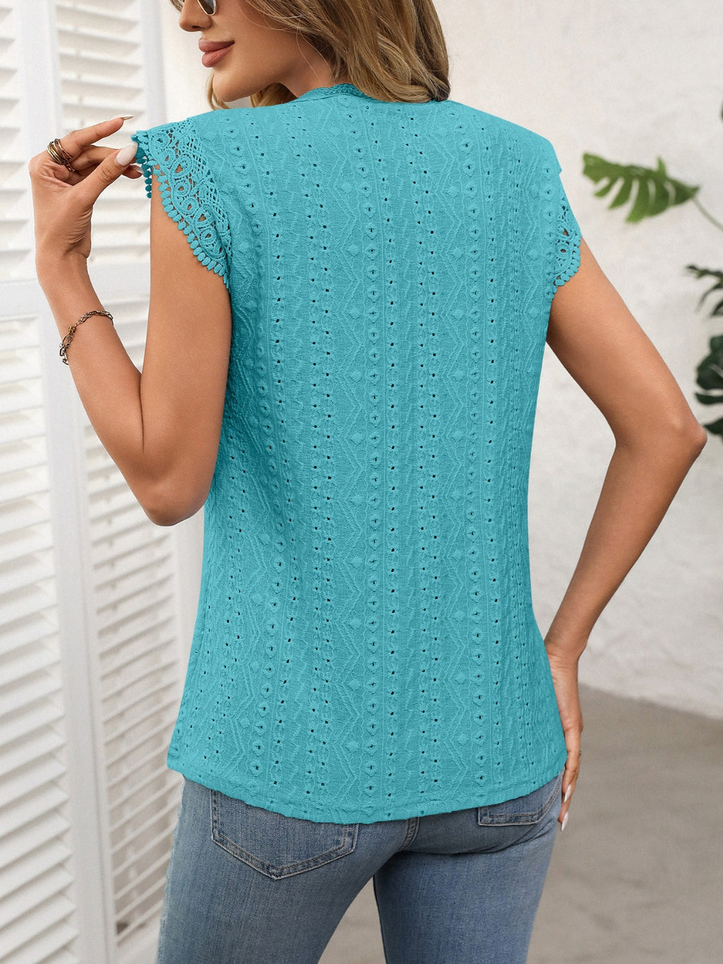 Lace Detail Round Neck Cap Sleeve Top by Wild and Free Boutique
