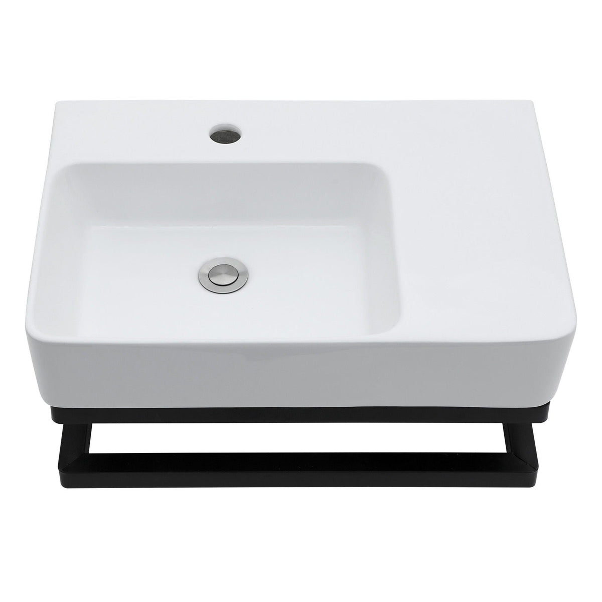 Wall Mounted Rectangular Bathroom Sink With Towel Bar And Faucet Hole - White by Unique Piece Furniture