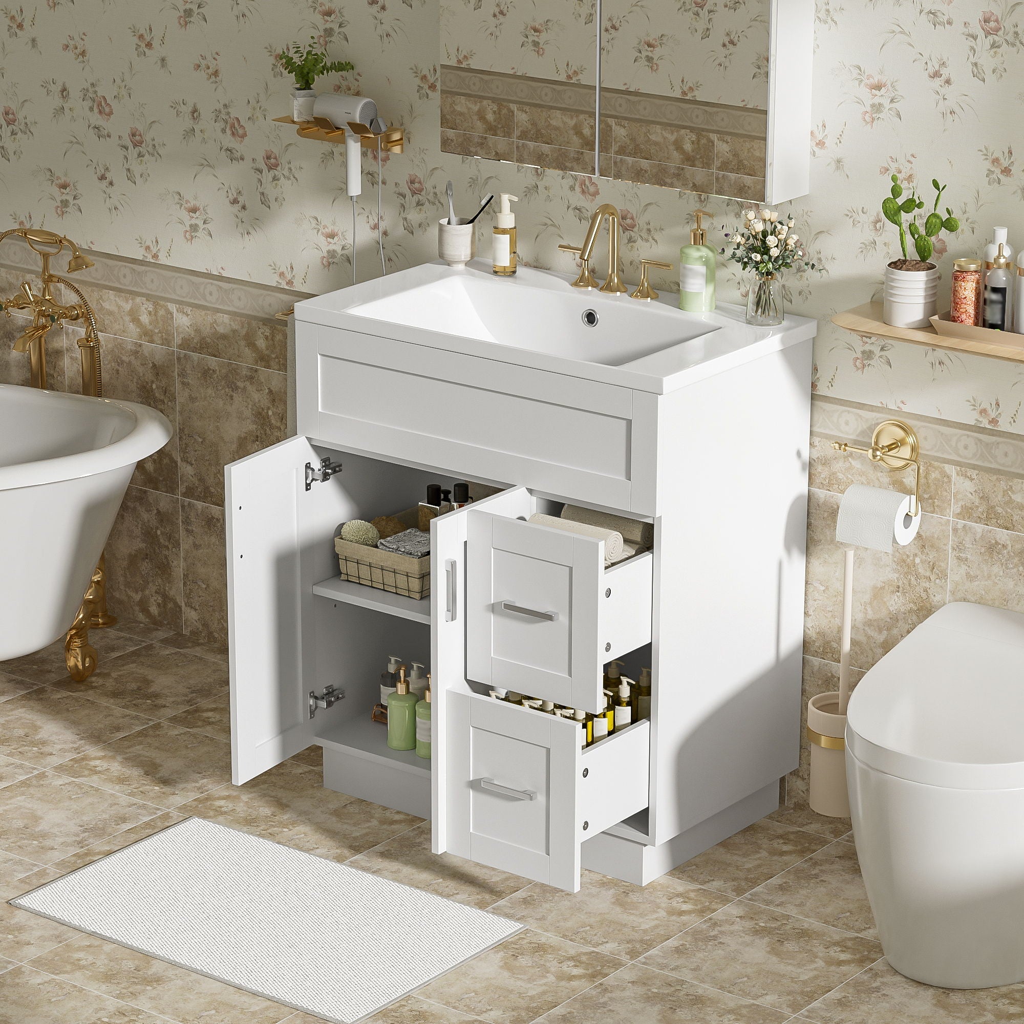Bathroom Vanity With 2 Doors, 2 Drawers, Adjustable Shelf, Hidden Slides & Soft Close Hinges by Unique Piece Furniture