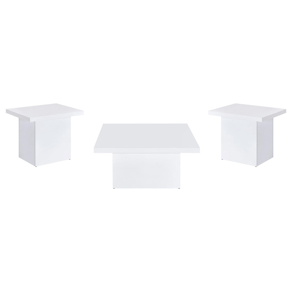 Devar 3-piece Square Coffee End Table Set White High Gloss by Unique Piece Furniture