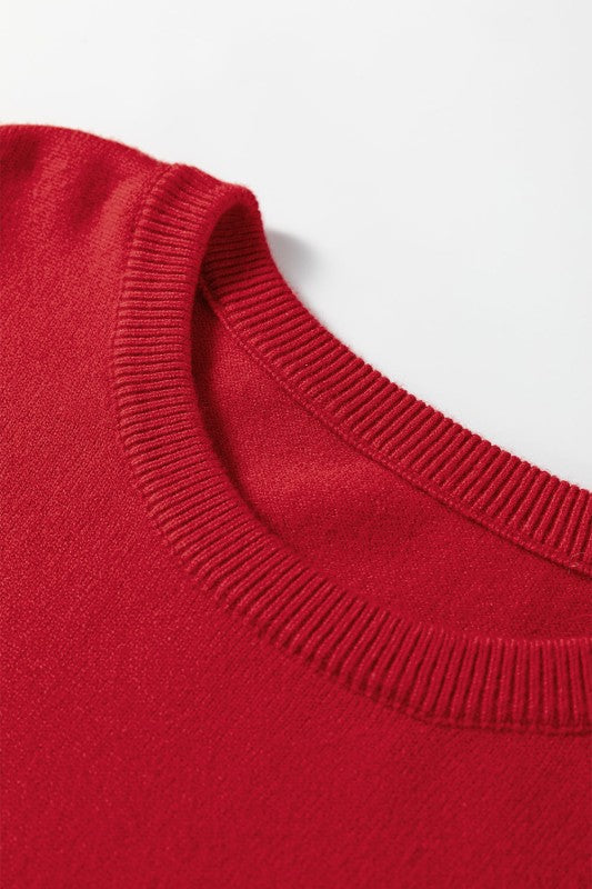 Solid Pearl Embellished Ruffle Sleeve Sweater by The Diamond Empire LLC