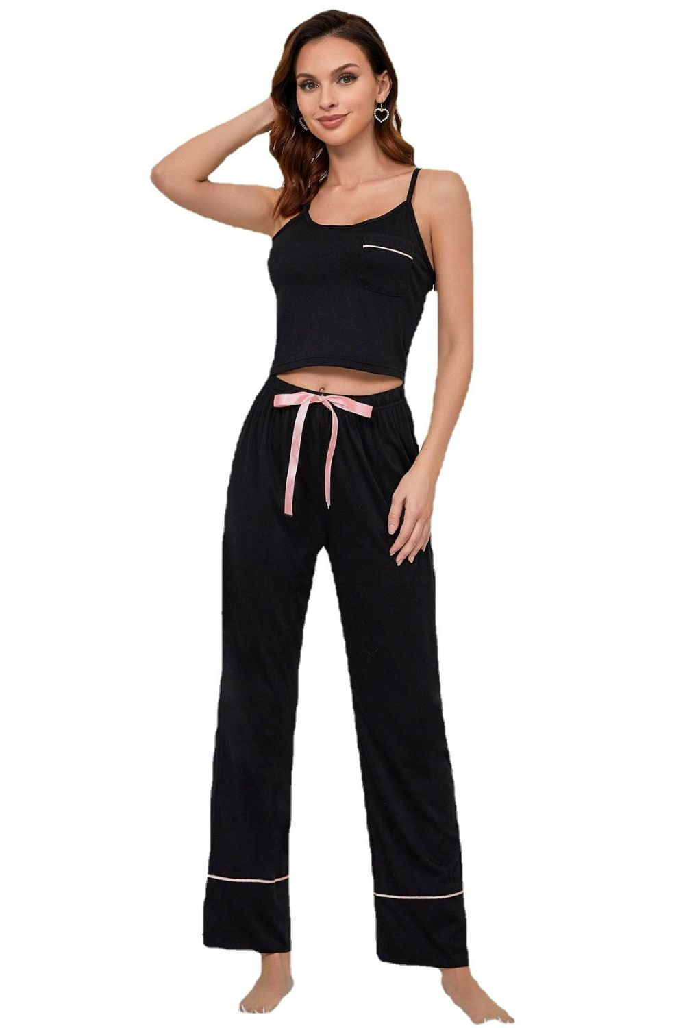 Contrast Trim Cropped Cami and Pants Loungewear Set by Wild and Free Boutique