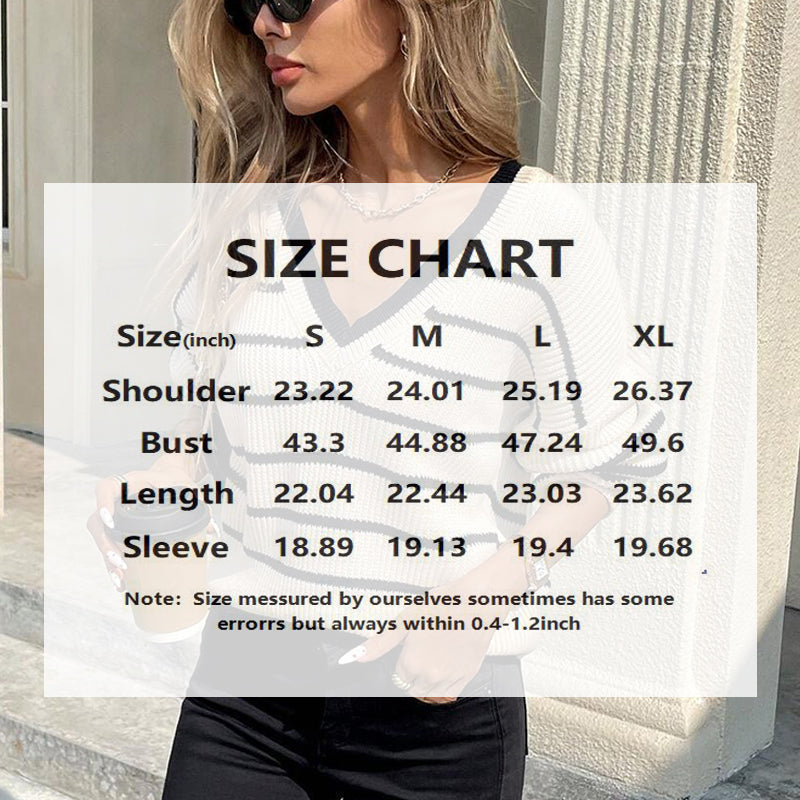Women’s Striped V-Neck Sweater with Back Bow by FitiqueFit