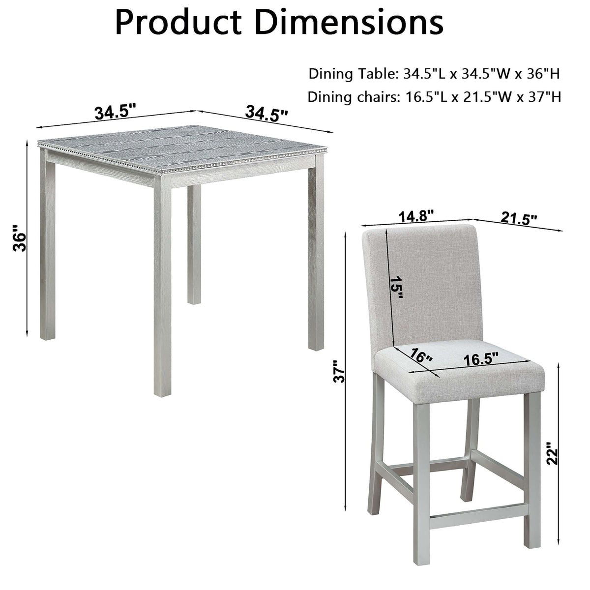 5 Piece Counter Height Table Set, Square Table And 4 Upholstered Chairs by Unique Piece Furniture