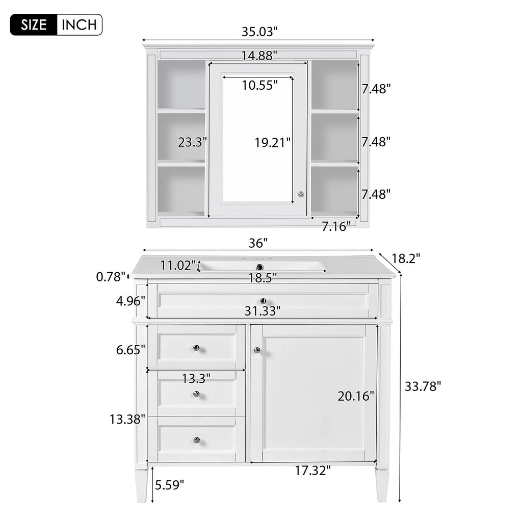 Bathroom Vanity With Mirror Cabinet, Single Sink With 2 Soft Closing Doors And 4 Drawers by Unique Piece Furniture