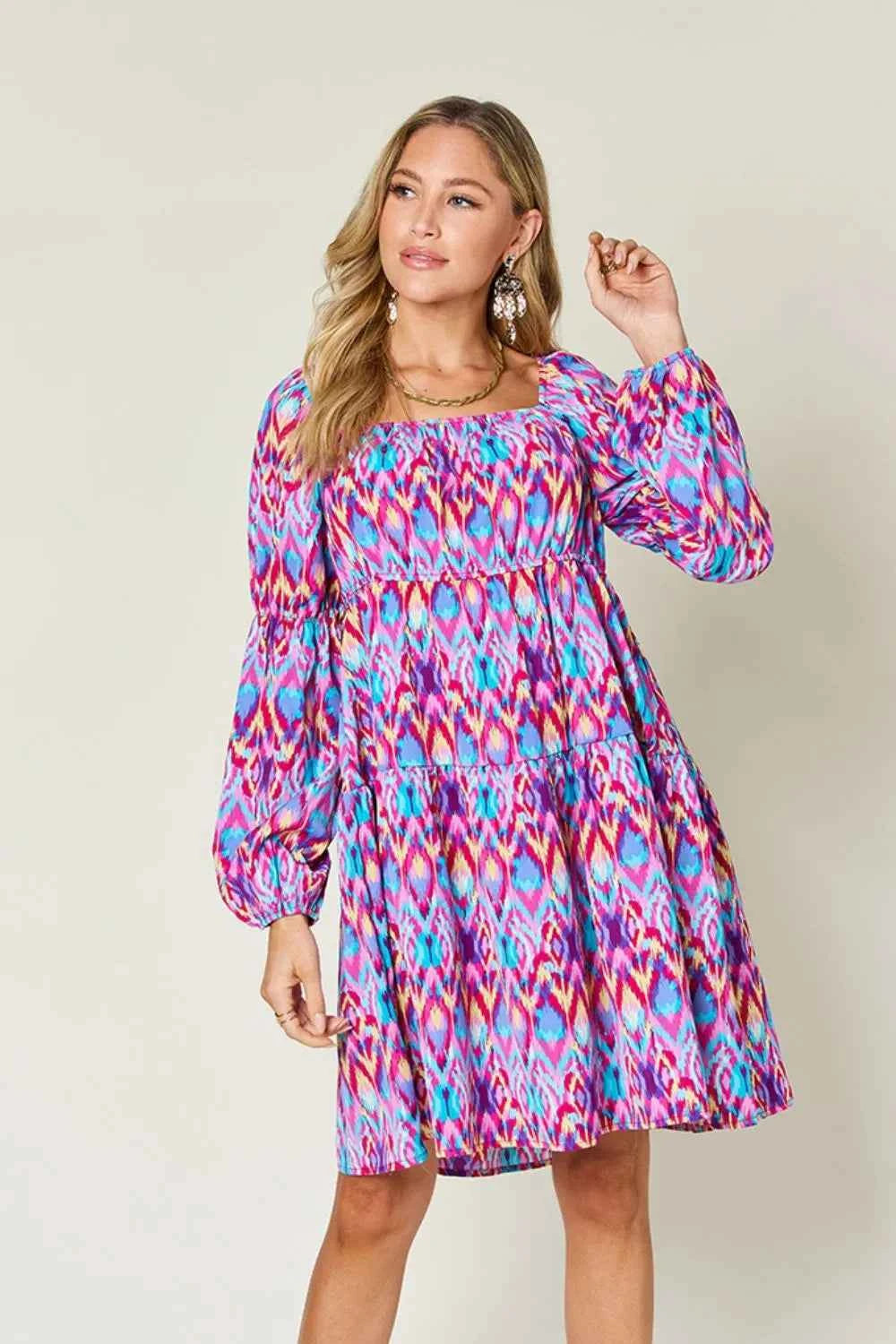Double Take Full Size Printed Long Sleeve Dress by Wild and Free Boutique