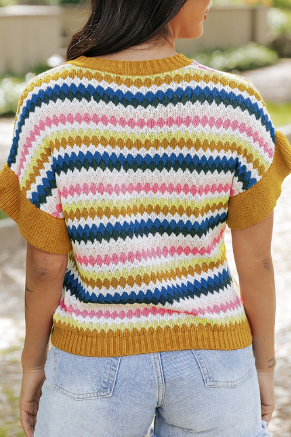 Contrast Round Neck Short Sleeve Sweater by Wild and Free Boutique