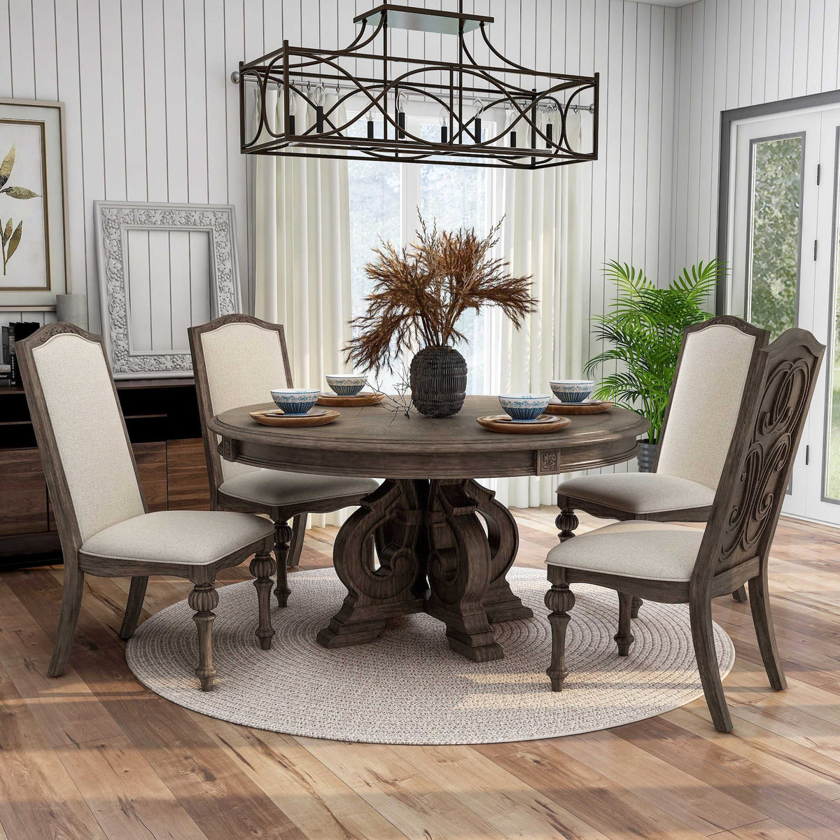Elegant Dining Set Round Table And Side Chairs by Unique Piece Furniture