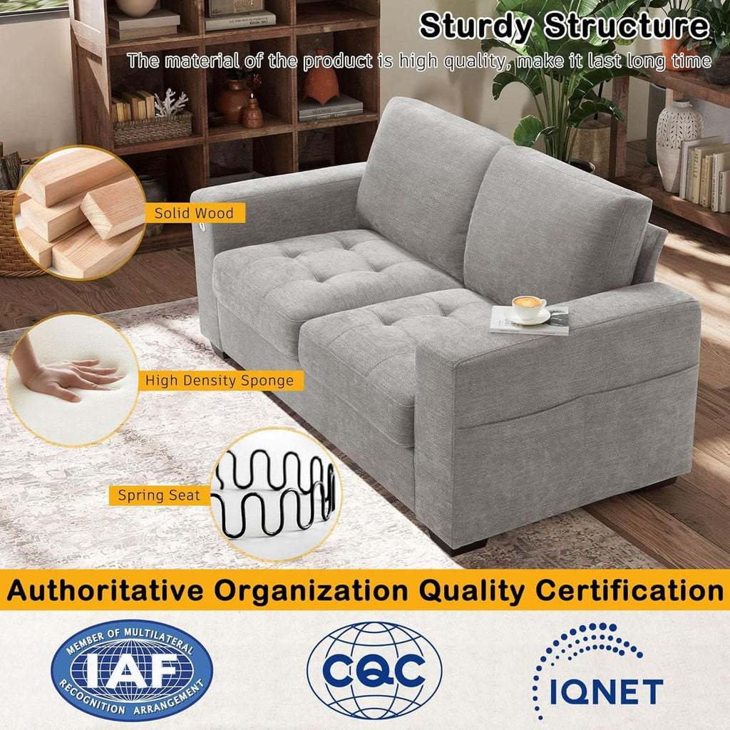 70 Inch Gray Chenille Loveseat With USB C Ports And Plush Cushions by ShipItFurniture